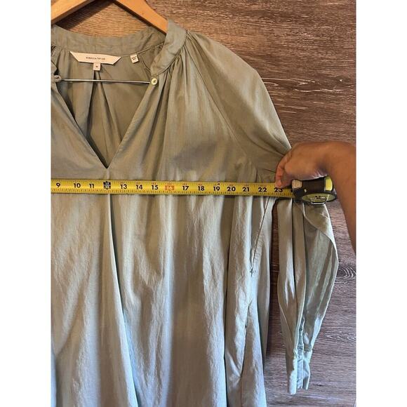 Rebecca Taylor Dress Sz M Sage Green V Neck Cotton Lined Long Sleeves Pockets - Picture 6 of 10